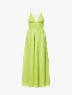 Faithfull The Brand Bisetta V-neck Smocked-waist Cotton Maxi Dress