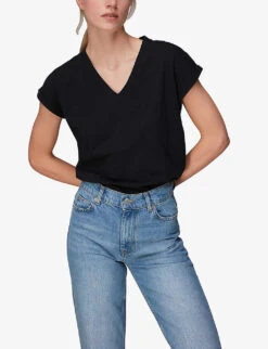 Whistles Willa V-neck Organic-cotton T-shirt -Sweaty Bety Clothing Shop R04136161 BLACK ALT02