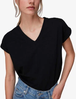 Whistles Willa V-neck Organic-cotton T-shirt -Sweaty Bety Clothing Shop R04136161 BLACK ALT04