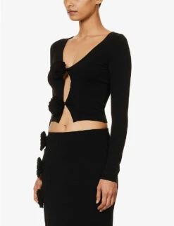 Jean Paul Gaultier Flower Floral-appliqué Knitted Top -Sweaty Bety Clothing Shop R04137671 BLACK ALT02