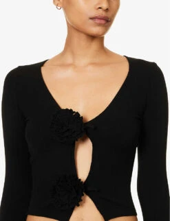 Jean Paul Gaultier Flower Floral-appliqué Knitted Top -Sweaty Bety Clothing Shop R04137671 BLACK ALT04