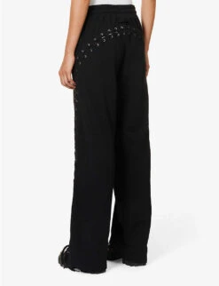 Jean Paul Gaultier Flower Lace-up Wide-leg Cotton-jersey Jogging Bottoms -Sweaty Bety Clothing Shop R04137674 BLACK ALT03