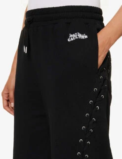 Jean Paul Gaultier Flower Lace-up Wide-leg Cotton-jersey Jogging Bottoms -Sweaty Bety Clothing Shop R04137674 BLACK ALT04