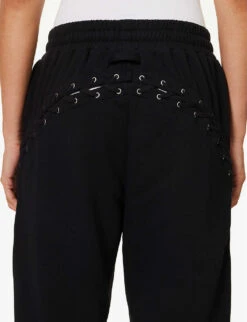 Jean Paul Gaultier Flower Lace-up Wide-leg Cotton-jersey Jogging Bottoms -Sweaty Bety Clothing Shop R04137674 BLACK ALT05