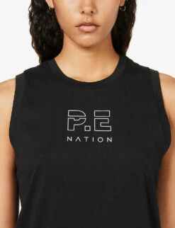 P.E NATION Shuffle Brand-print Organic-cotton Tank Top -Sweaty Bety Clothing Shop R04137946 BLACK ALT04