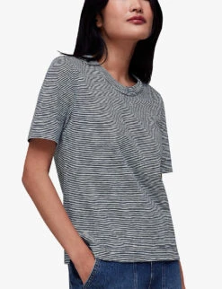 Whistles Rosa Striped Cotton-jersey T-shirt -Sweaty Bety Clothing Shop R04138154 BLUE ALT02