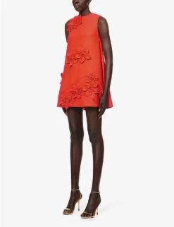 Floral-embellished A-line Stretch-woven Mini Dress -Sweaty Bety Clothing Shop R04140675 TIGER ALT02