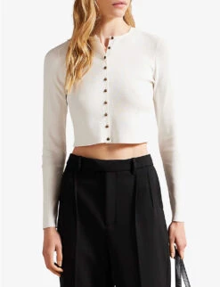 Ted Baker Camilda Cropped Stretch Recycled Viscose-blend Cardigan -Sweaty Bety Clothing Shop R04142373 WHITE ALT02