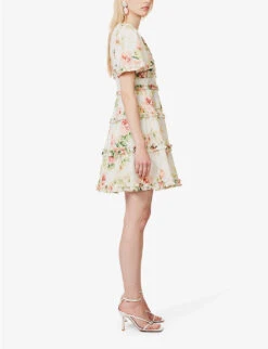 Harlequin Rose Floral-print Organic-cotton Mini Dress -Sweaty Bety Clothing Shop R04143944 MOONSHINE ALT02