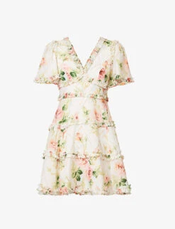 Harlequin Rose Floral-print Organic-cotton Mini Dress