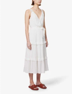 Paige Riviera Tiered-skirt Frilled-trim Rayon Midi Dress -Sweaty Bety Clothing Shop R04144121 WHITE ALT02