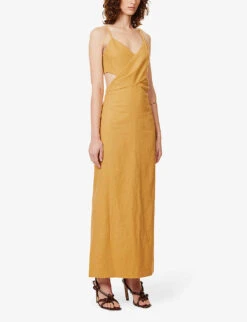 Ellie Cut-out Linen Maxi Dress -Sweaty Bety Clothing Shop R04144898 MUSTARDYELLOW ALT02