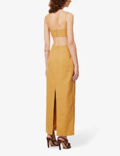 Ellie Cut-out Linen Maxi Dress -Sweaty Bety Clothing Shop R04144898 MUSTARDYELLOW ALT03