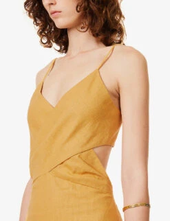 Ellie Cut-out Linen Maxi Dress -Sweaty Bety Clothing Shop R04144898 MUSTARDYELLOW ALT04