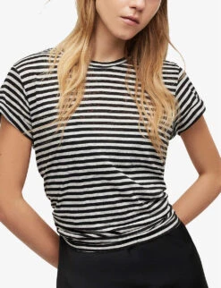 AllSaints Anna Striped Regular-fit Cotton-blend T-shirt -Sweaty Bety Clothing Shop R04146611 CHALKINK ALT02