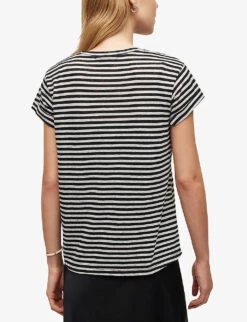 AllSaints Anna Striped Regular-fit Cotton-blend T-shirt -Sweaty Bety Clothing Shop R04146611 CHALKINK ALT03