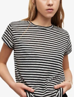 AllSaints Anna Striped Regular-fit Cotton-blend T-shirt -Sweaty Bety Clothing Shop R04146611 CHALKINK ALT04