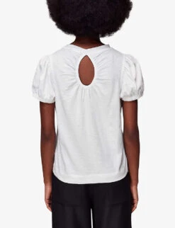 Whistles Puff-sleeved Keyhole Cotton-jersey T-shirt -Sweaty Bety Clothing Shop R04146881 WHITE ALT03