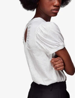 Whistles Puff-sleeved Keyhole Cotton-jersey T-shirt -Sweaty Bety Clothing Shop R04146881 WHITE ALT04
