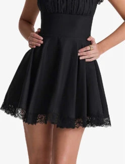 Kaia Square-neck A-line Woven Mini Dress -Sweaty Bety Clothing Shop R04146887 BLACK ALT04