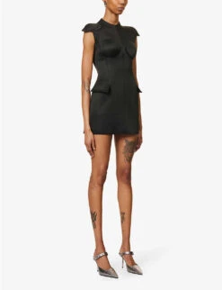 Coperni Structured-cups A-line Woven Mini Dress -Sweaty Bety Clothing Shop R04147543 BLACKBLACK ALT02