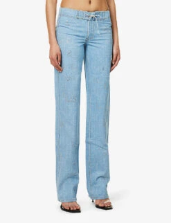 Straight-leg Mid-rise Rhinestone-embellished Jeans -Sweaty Bety Clothing Shop R04147637 LIGHTBLUE ALT02