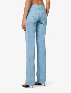 Straight-leg Mid-rise Rhinestone-embellished Jeans -Sweaty Bety Clothing Shop R04147637 LIGHTBLUE ALT03