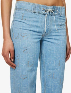 Straight-leg Mid-rise Rhinestone-embellished Jeans -Sweaty Bety Clothing Shop R04147637 LIGHTBLUE ALT04
