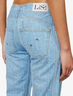 Straight-leg Mid-rise Rhinestone-embellished Jeans -Sweaty Bety Clothing Shop R04147637 LIGHTBLUE ALT05