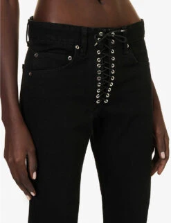 Lace-up Straight-leg Mid-rise Jeans -Sweaty Bety Clothing Shop R04147638 BLACK ALT04