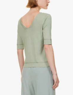 Max Mara Starlet V-neck Relaxed-fit Silk And Cotton-blend Top -Sweaty Bety Clothing Shop R04149124 SAGEGREEN ALT03
