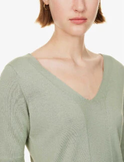 Max Mara Starlet V-neck Relaxed-fit Silk And Cotton-blend Top -Sweaty Bety Clothing Shop R04149124 SAGEGREEN ALT04