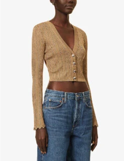 Metallic Crystal-embellished Woven-blend Cardigan -Sweaty Bety Clothing Shop R04149718 GOLD ALT02