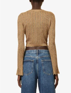 Metallic Crystal-embellished Woven-blend Cardigan -Sweaty Bety Clothing Shop R04149718 GOLD ALT03