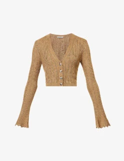 Metallic Crystal-embellished Woven-blend Cardigan