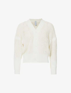 Lattice Textured-pattern Recycled-polyester Knitted Cardigan