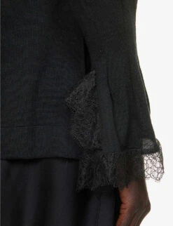 Alberta Ferretti Lace-trim Split-side Wool Knitted Top -Sweaty Bety Clothing Shop R04149941 BLACK ALT04