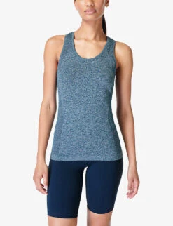 Sweaty Betty Athlete Seamless Workout Marl-pattern Stretch-jersey Tank Top -Sweaty Bety Clothing Shop R04150373 COLOSSALBLUE ALT02