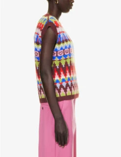 Weekend Max Mara Aligi Geometric-design Wool-blend Jumper -Sweaty Bety Clothing Shop R04151239 SKYBLUE ALT02