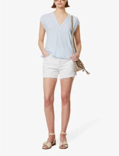 ME AND EM Frayed High-rise Organic-denim Shorts -Sweaty Bety Clothing Shop R04151521 WHITE ALT01