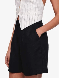 Fidel Tabbed Linen Shorts -Sweaty Bety Clothing Shop R04151537 BLACK ALT04