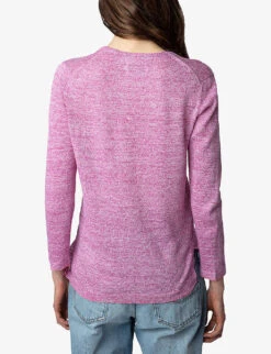 Zadig & Voltaire Amber Plunging-neck Organic Linen And Silk-blend Jumper -Sweaty Bety Clothing Shop R04151974 ROSE ALT03