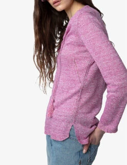 Zadig & Voltaire Amber Plunging-neck Organic Linen And Silk-blend Jumper -Sweaty Bety Clothing Shop R04151974 ROSE ALT04