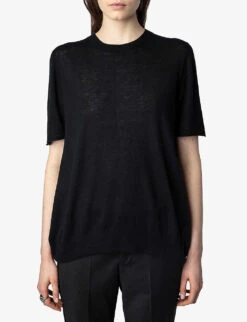 Zadig & Voltaire Ida Signature-wings Cashmere Top -Sweaty Bety Clothing Shop R04151983 NOIR ALT04