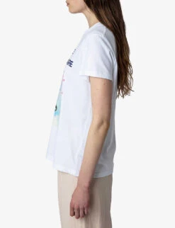 Zadig & Voltaire Zoe Palm-tree Photo Print Organic-cotton T-shirt -Sweaty Bety Clothing Shop R04151990 BLANC ALT02