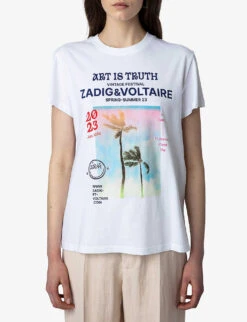 Zadig & Voltaire Zoe Palm-tree Photo Print Organic-cotton T-shirt -Sweaty Bety Clothing Shop R04151990 BLANC ALT04
