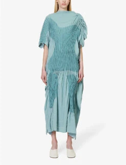 Issey Miyake Imprint Ribbed Rayon-blend Midi Dress -Sweaty Bety Clothing Shop R04152499 LIGHTBLUE ALT02