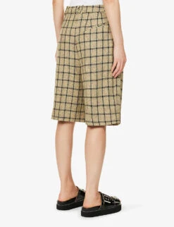 Ganni Checked Mid-rise Organic Cotton-blend Shorts -Sweaty Bety Clothing Shop R04152920 TENDERSHOOTS ALT03