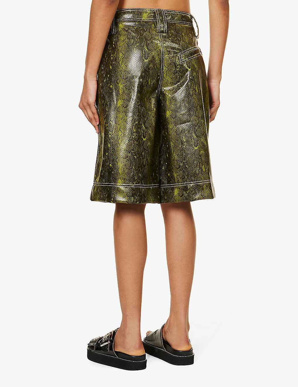 Ganni Snake-print Wide-leg Faux-leather Shorts 6 Ganni Snake-print Wide-leg Faux-leather Shorts - Image 4