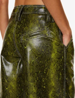 Ganni Snake-print Wide-leg Faux-leather Shorts 11 Ganni Snake-print Wide-leg Faux-leather Shorts -Sweaty Bety Clothing Shop R04152927 SPINACHGREEN ALT04